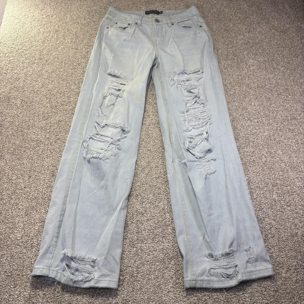 Refuge Denim Relaxed Straight Jeans Womens 1 Blue Light Wash Distressed